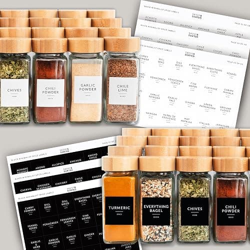 SAVVY & SORTED Glass Spice Jars with Label, 24PK Bamboo Jar Spices Set 4oz, 374 Spice Labels, Pepper Grinder, Empty Herb Seasoning Containers, Funnel and Shaker Lids thumbnail 9