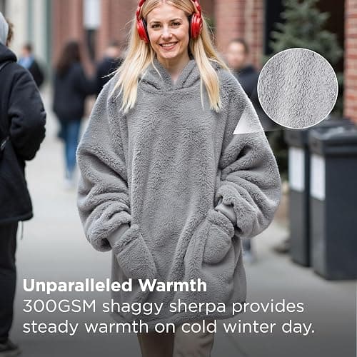 Bedsure Wearable Blanket Hoodies, Christmas Gifts for Women, Wife, Girlfriend, Warm Cozy Birthday Gifts for Her, Wife, Soft Fluffy Sweatshirt, Oversized Hooded Blankets With Sleeves, Grey thumbnail 6