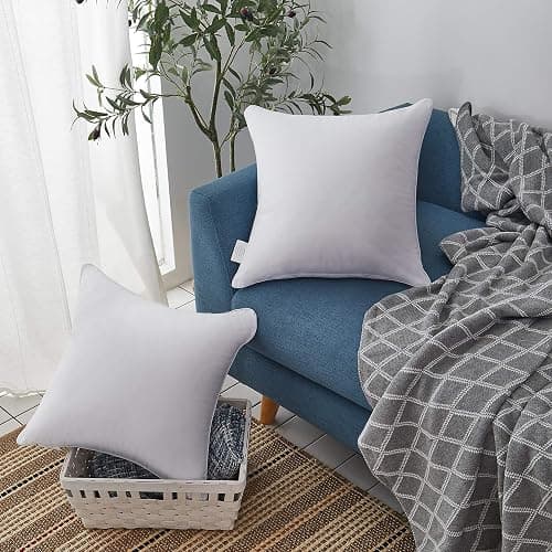 Oubonun 18"x18" Pillow Inserts (Set of 2) - Throw Pillow Inserts with 100% Cotton Cover - 18 Inch Square Interior Sofa Pillow Inserts - Decorative Pillow Insert Pair - White Couch Pillow thumbnail 2