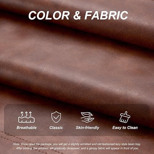 Hobestluk Giant Bean Bag Chair Lazy Floor Sofa, Memory Foam Fireside Sofa for Adults, Big Beanbag Faux Leather Armless Chair for Living Room Bedroom Dorm Office (Brown, Single) thumbnail 5