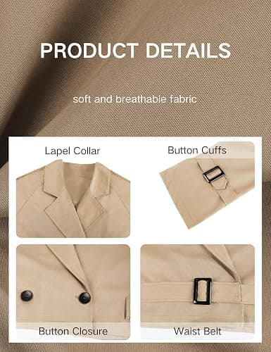 Xiaoxuemeng Womens Cropped Bike Jacket Casual Double Breasted Trench Coat with Belt thumbnail 2