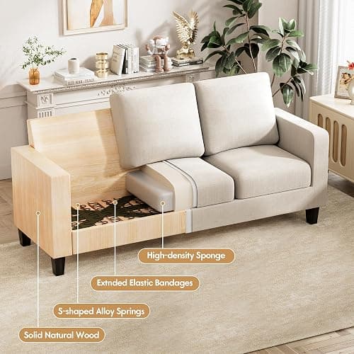 VICTONE Convertible Sectional Sofa Couch, 3 Seat L-Shaped Sofa with Linen Fabric Ottoman Small Couch for Small Apartments, Living Room and Office (Linen Fabric, White) thumbnail 5