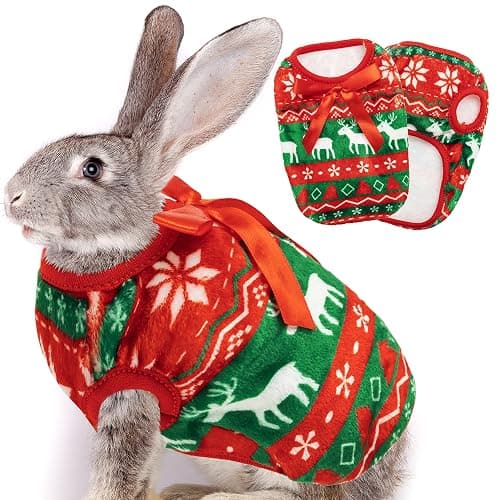 ALUZAEMO Guinea Pig Clothes - 2 Pack Christmas Warm Vest Pet Costume for Guinea Pigs Rabbit Bunny Ferret Chinchilla Kitten Puppy Small Animals - Cute Plaid Cozy Fleece Pet Shirts for Winter Holidays - Image 1