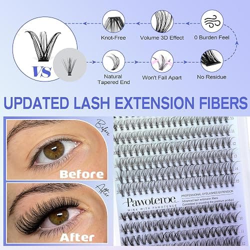 Pawotence Lash Extension Kit DIY 280pcs Individual Lash Clusters Kit 20D&30D Natural 9-15mm Cluster Eyelash Extensions Kit with Lash Bond and Seal, Tweezers for Self Use (20D&30D, 0.07D, 9-15mm, Kit) thumbnail 4