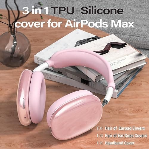【4 in 1】 Set for Apple AirPod Max Case Cover, Anti-Scratch Ear Pad Covers/Ear Cups Cover/Headband Cover, AirPod Max Covers Accessories for Apple AirPods Max (2020 Lightning /2024 USB-C)-Clear Pink thumbnail 6