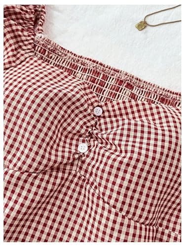 SOLY HUX Girl's Gingham Tops Y2K Cute Blouse Summer Sweetheart Neck Shirts Aesthetic Clothes thumbnail 3
