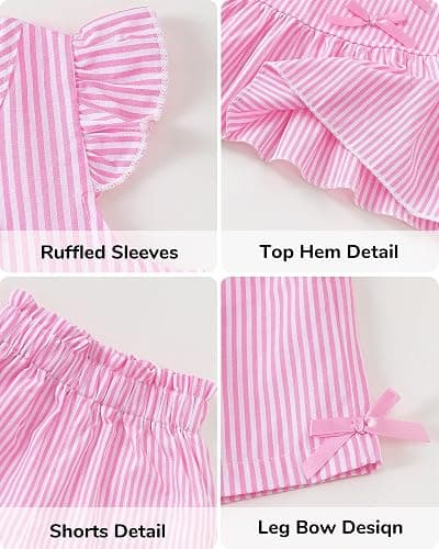Jecson Toddler Baby Girl Summer Clothes Cotton Ruffled Sleeve Shirt Tops and Shorts Set Outfits 12Months-4T thumbnail 5