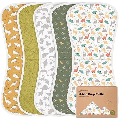 Organic Burp Cloths Baby Boy & Girl - 5-Pack Super Absorbent Cotton Burping Cloths for Babies, Soft & Plush Newborn Spit Up Rags, Infant Towels for Milk Spit Up, Unisex, Large 21" x 10" (Mesozoic) - Image 1