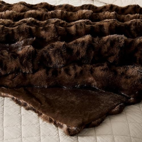WDCOZY Cheetah Leopard Print Bubble Throw Blanket, Luxury Faux Rabbit Fur Mink Plush Throw for Couch, Sofa and Bed, Soft Fluffy Fuzzy Cozy Blanket for Women, 50x60 inches, Chocolate Brown, 950 GSM thumbnail 2