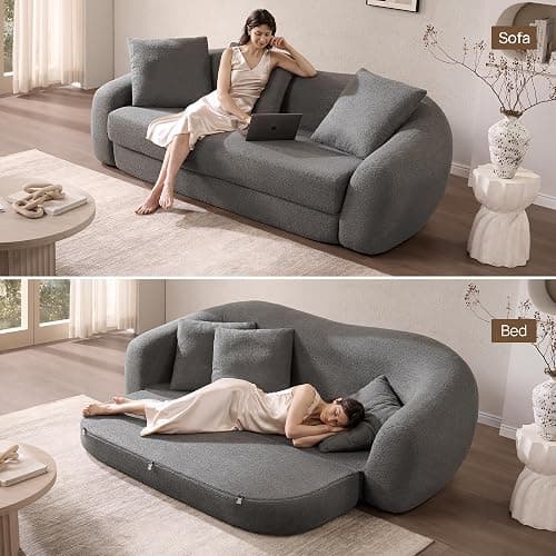 SICOTAS Curved Sofa Couch Bed for Living Room Convertible Futon Cloud Boneless Sleeper Chair Pull Out Floor Couch with Deep Seat Sofa Set Foam No Assembly Required for Bedroom Apartment, Dark Grey thumbnail 4