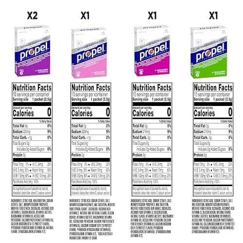Propel Electrolyte Enhanced Water Drink Mix Powder Packets, 4 Flavor Variety Pack, Zero Calorie & Zero Sugar Hydration with Electrolytes and Vitamins C & E (50 Packets) - 4-Flavor Variety Pack - 10 Servings (Pack of 5) thumbnail 7