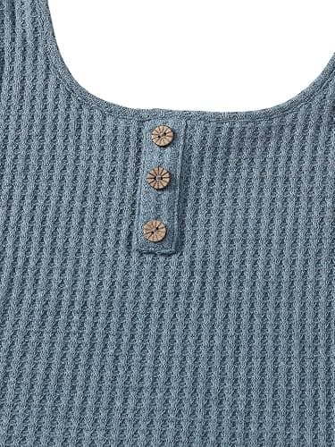 RoseSeek Girl's 2 Piece Outfits Waffle Knit Scoop Neck Button Down Crop Tank Tops Paperbag Waist Track Shorts thumbnail 3