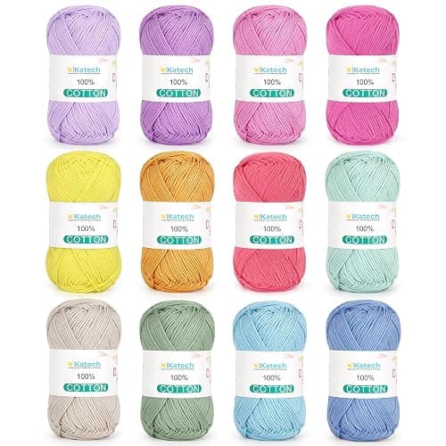 Katech 1OO% Cotton Yarn for Crocheting & Knitting–Baby Cotton Yarn (D) | 12-Color of 137 Yards/1.76 oz Sport Weight CYC #2-Soft & Breathable-Ideal for Dishcloths, Baby Clothes, Potholders & Crafts - Image 1