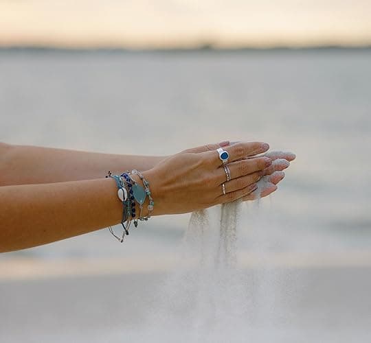Sea Stamped Sea Glass Adjustable Bracelet-Made From Recycled Glass-Light Blue Free Form Sea Glass Piece with Waterproof Gray Thread-Unique Gift thumbnail 4