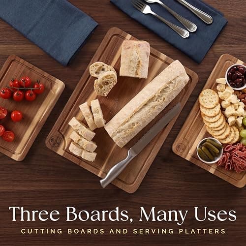 Pre-Oiled, Non Toxic 3-Piece Acacia Cutting Board Set with Stand, FSC Certified Wooden Chopping Boards, Includes 3.4 fl oz Chopping Board Oil, 3 Wood Carving Boards for Home, BBQ Kitchen, Deer & Oak thumbnail 2
