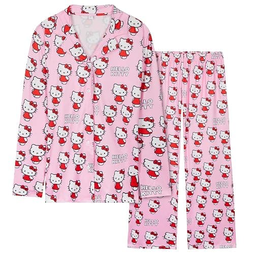 Hello Kitty Pajamas for Women Teens Long PJs Comfy Kawaii Button Down Lounge Set - Image 1