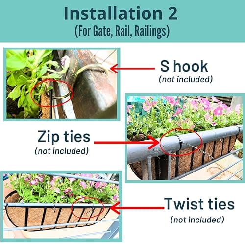 LaLaGreen Fence Planters for Outdoor Plants (24 Inch, 4 Pack) Black Metal Window Boxes Planter To Attach To House, Wall Mounted Flower Coco Baskets Outside Deck Railing Balcony Garden Porch Patio Rail thumbnail 4