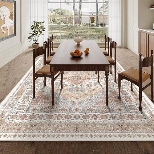 zesthome 5x7 Area Rugs - Ultra-Thin Washble Rug, Stain Resistant Anti Slip Backing Rugs for Living Room,Bedroom, Vintage Home Decor Area Rug (Orange,5'x7') thumbnail 8