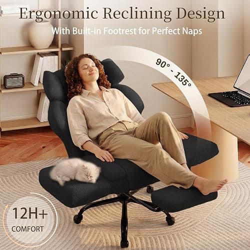 Office Chair with Flip Armrests,Big and Tall Office Chair with Foot Rest,Extra Wide Seat & Lumbar Pillow,Ergonomic Computer Gaming Chair,Comfy Criss Cross Chair for Pets Sitting,Teddy Fleece,Black thumbnail 6