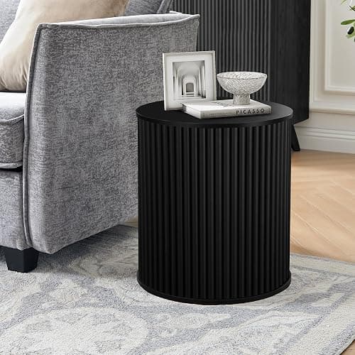 AVZEAR Small Round Side Table Fluted Night Stand Set of 2, Mid Century Modern End Table with Storage, Circle Bedside Tables Wood Nightstands for Small Spaces, Living Room, Bedroom (Black) thumbnail 8