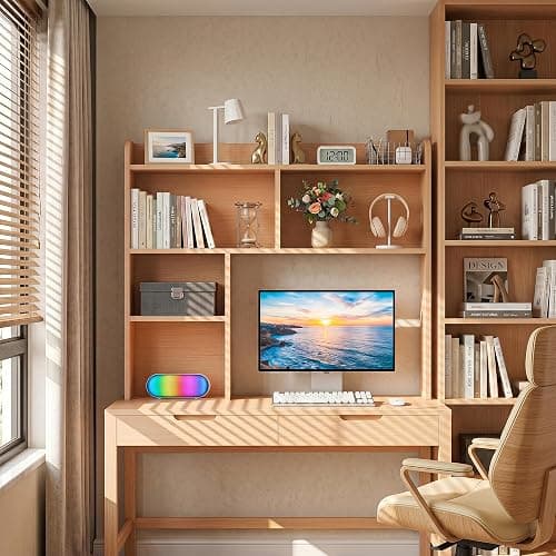 JupiterForce Desktop Bookshelf, Wooden Desktop Hutch Desk Shelf Storage Rack for Home Office, Study, Dorm Room, Multi-Compartment Desktop Organizer (Natural, 4 Shelves) thumbnail 8