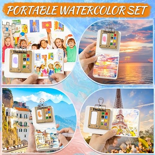 Mini Watercolor Paint set, Portable Watercolor Paint Travel Set, 12 Color Pocket Artist Watercolor Travel Kit with Picture Book, 8 Grids Portable Wooden Paint Palette for Painters, Artists, and Students thumbnail 4