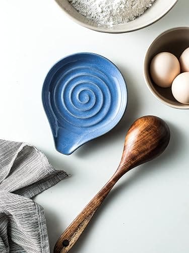 Cormomu Spoon Rest, Large Ceramic Spoon Holder for Stove Top, Heat-Resistant Cooking Spoon Rest for Kitchen Counter Decor, 5 Inches, Blue thumbnail 5