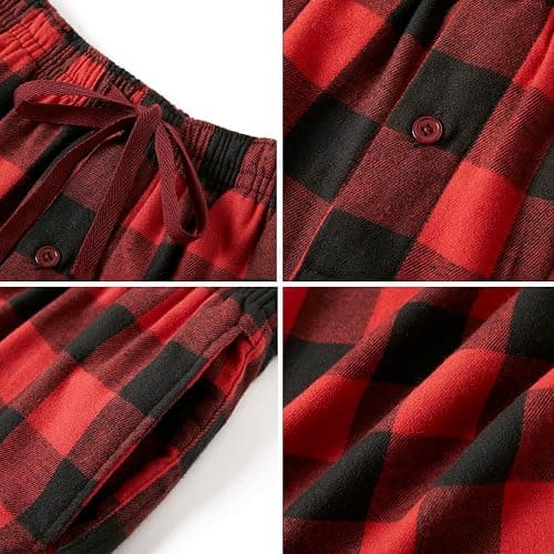 Jveyvth Mens Pajama Pants Flannel Cotton Plaid Sleep & Lounge Pants, PJ Bottoms with Pockets and Button Fly thumbnail 6