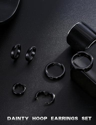 Jstyle 3Pairs Stainless Steel Mens Womens Hoop Earrings Huggie Ear Piercings Hypoallergenic 12/16/20mm thumbnail 8