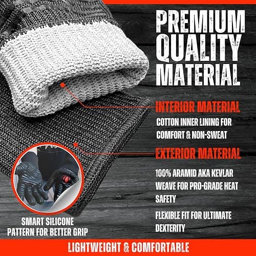 GRILL HEAT AID BBQ Grill Gloves 1472°F - Extreme Heat Resistant Oven Mitts for Grilling, Smoker & Fire Pit with Silicone Grip & EN407 Cut Resistance - Mid Cuff, Black thumbnail 7