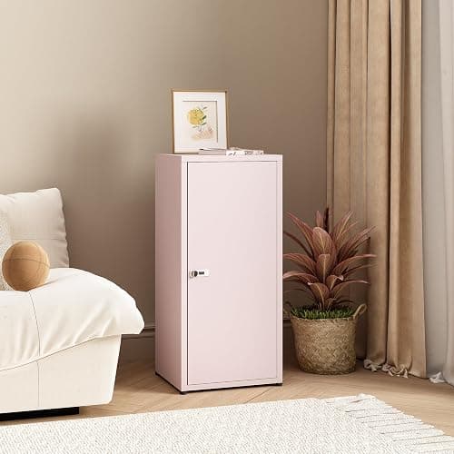 MIOCASA Metal Storage Cabinet with Lock, 3 Adjustable Shelves Single Door Steel Locker for Home, Office & Garage (Pink) thumbnail 8