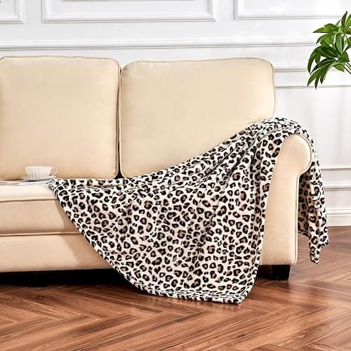 Edenleaf Leopard Print Blanket Fleece Throw for Bed Sofa Travel and Camping, Super Soft Cozy Fluffy Plush Cheetah Print Blanket for All Seasons 60"x80" (Cream) thumbnail 4