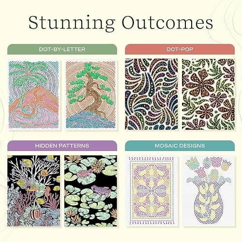 Lifelines FlowArt Activity Pads, 4-Pack - Guided Art Meditations with 4 Sets of Markers & 80 Scenes - Color by Number/Letter, Dot Art, More Coloring Books for Tweens, Adults & Seniors - Patent-Pending thumbnail 6