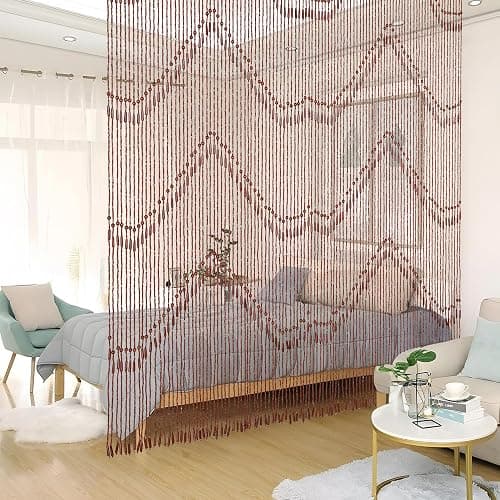 Foreate 52 Strands Beaded Curtain for Doorway Handmade Bamboo Wood Door Beads Hanging Room Divider Bohemian Hallway Window Hippie Curtains Rustic Home Bedroom Decor 35.5" x 75" Brown - Brown thumbnail 8