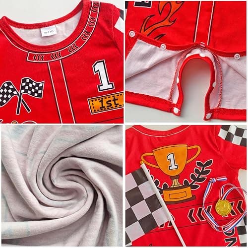 IOFUNOFAN 6pcs Fast One Birthday Outfit Boy, Race Car Driver Costume Toddler First Birthday Outfit Baby 1st -Romper 0-2T thumbnail 5