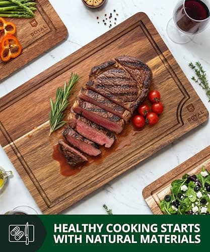 ROYAL CRAFT WOOD Wooden Cutting Boards for Kitchen Meal Prep & Serving - Bamboo Wood Serving Board Set with Deep Juice Groove Side Handles - Charcuterie & Chopping Butcher Block for Meat thumbnail 4