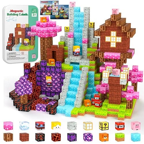 iLacven Magnetic Blocks Travel Magnetic Building Blocks Cubes - 100 PCS Tin Box Magnet Toys Set STEM Educational Stacking for Kids Ages 3 4 5 6 7 8 9 10 11 12 Year Old Boys Girls Birthday Christmas - Image 1