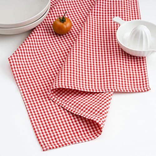 Casa De Lan Kitchen Towel Set – Pack of 6 (22’’ x 32’’) Extra Large Jumbo Premium Cotton Dish Towels for Kitchen – Flat Check Towels – Absorbent – 100% Cotton – with Hanging Loop-Red thumbnail 5