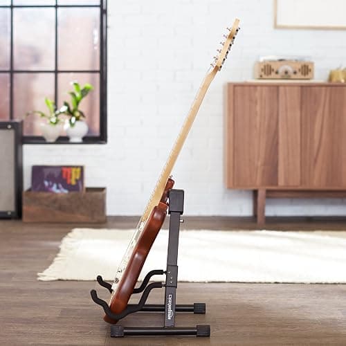 Amazon Basics Adjustable Folding Guitar Stand, A-shape, Fully Assembled - For School Music Program, Concerts & Multiple Users, Black, 8.66 x 15.16 x 3.74 inches thumbnail 11
