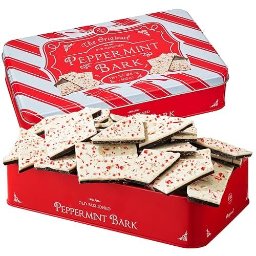 Kiri & Sons Handmade Layered Original Dark and White Chocolate Peppermint Bark - 1Lb Holiday Bark Assorted Squares - Christmas & Winter Candy, Sweets Gift Tin, Old Fashioned Treat, Stocking Stuffer - Image 1