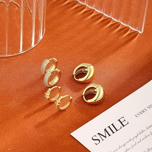BBV 3 Pairs Gold Earrings for Women Dainty Small Gold Earring Set 14K Gold Hoop Earrings Cute Cz Hoop Flat Back Earrings Trendy Earring Gold Jewelry Set Gift thumbnail 6