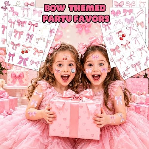 96 PCS Pink Bow Pre-Cut Temporary Tattoos for Girls - Coquette Aesthetic Party Favors, Goodie Bag Stuffers, Birthday Activities & School Prizes thumbnail 2