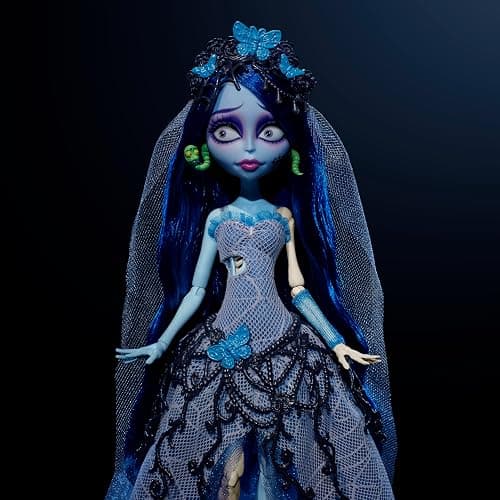 Monster High Skullector Doll, Corpse Bride Emily Collectible in Gothic Spiderweb Wedding Dress with Accessories Like Gauze Veil and Doll Stand thumbnail 2