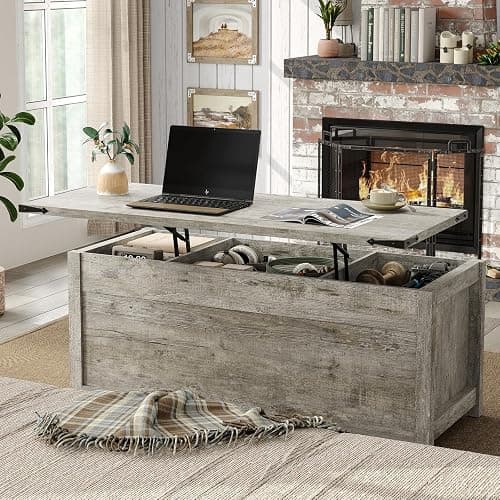 Furnihold Coffee Table Set of 2, Farmhouse Living Room Coffee Table Set, End Table with Charging Station & Drawer and Lift Top Coffee Table with Storage for Home Office, Oak Grey thumbnail 5
