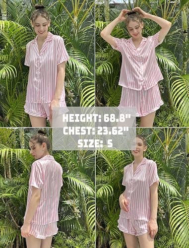 HOTOUCH Womens Satin Pajamas Set Button Down 2 Piece Silk Pjs Shorts Set Ruffle Lingerie Notch Collar Sleepwear thumbnail 4