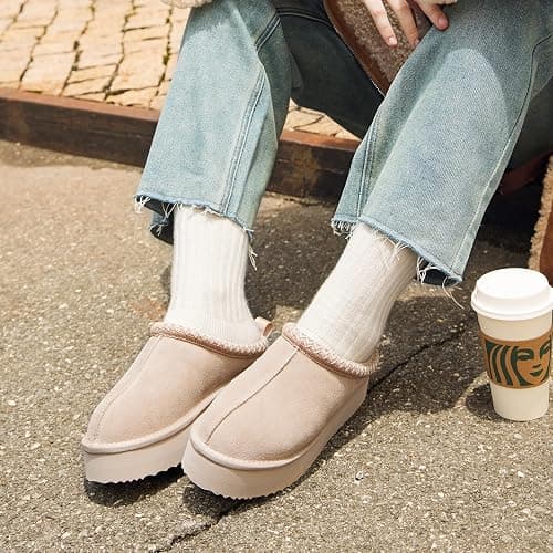 DREAM PAIRS Women's Platform Slippers Genuine Suede Slip-on Warm FuzzyEasy Autumn Winter Fluffy Comfy Furry Shoes for Outdoor Indoor thumbnail 3
