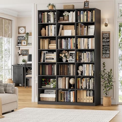 HOSTACK 86" H Triple Wide Bookshelf and Bookcase, 7 Tier Tall Bookshelf with Storage, Large Bookcase with 21 Open Display Storage Shelves, Wood Book Shelf Media CD DVD Storage for Living Room, Black thumbnail 2