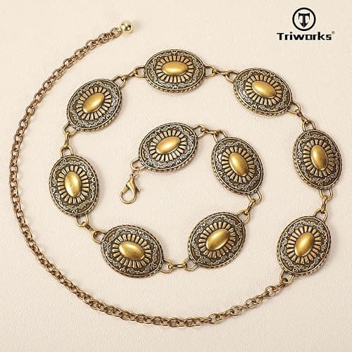 TRIWORKS Western Concho Belt for Women – Gold Chain Cowgirl Boho Belt for Dresses, Jeans & Country Concerts thumbnail 7