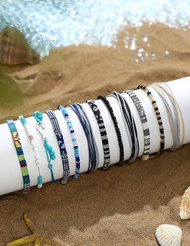 LOLIAS 24 Pieces Ankle String Bracelets for Women Surfer Wave Boho Bracelet Adjustable Handmade Friendship Bracelet String Ocean Beach Boho Bracelets Anklets for Women thumbnail 4