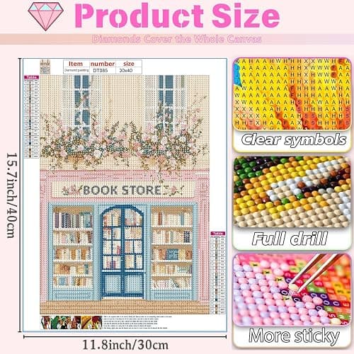 DAZZLEDOTS Diamond Art Kits for Adults Pink Book Shop Diamond Painting Kits | Book Store Diamond Painting KIts for Beginners, 5D Round DIY Diamond Dots, Gem Art Painting Kits Home Wall Decor, 12x16 inch thumbnail 4